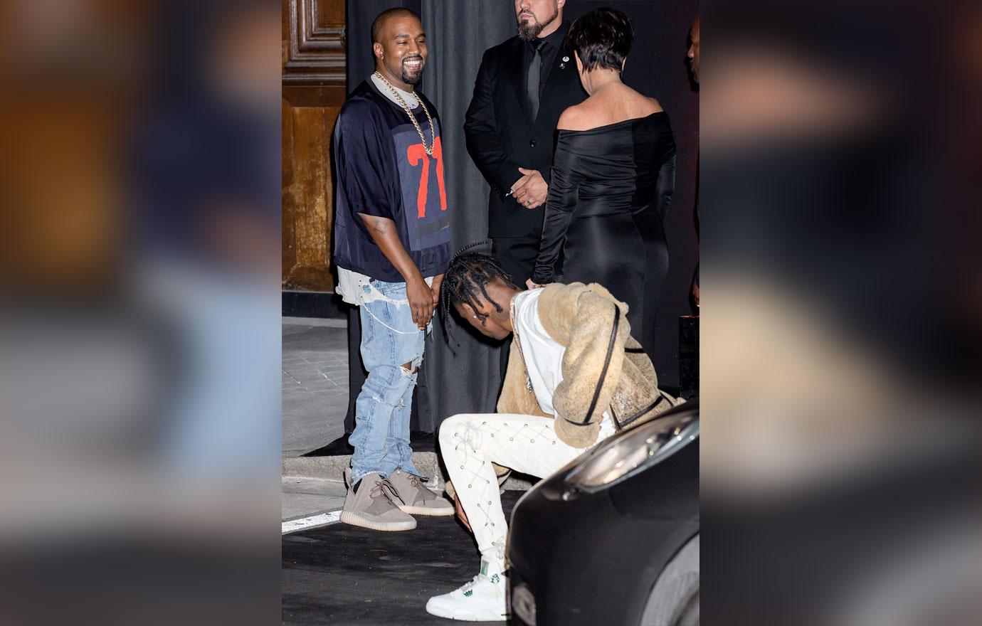 Kris Jenner, Kanye West and Travis Scott at Vogue Magazine 95th Party **USA ONLY**