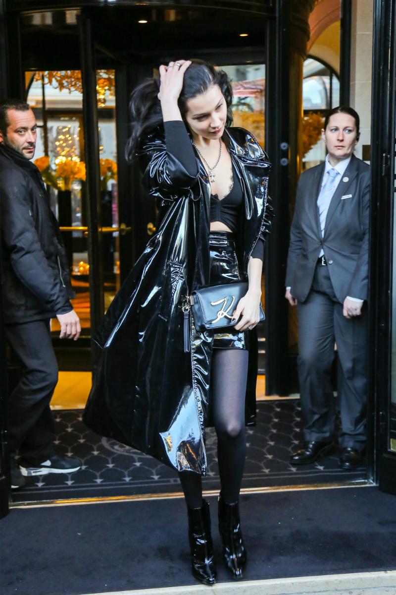 Bella Hadid Rocks Leather Mini During Paris Fashion Week