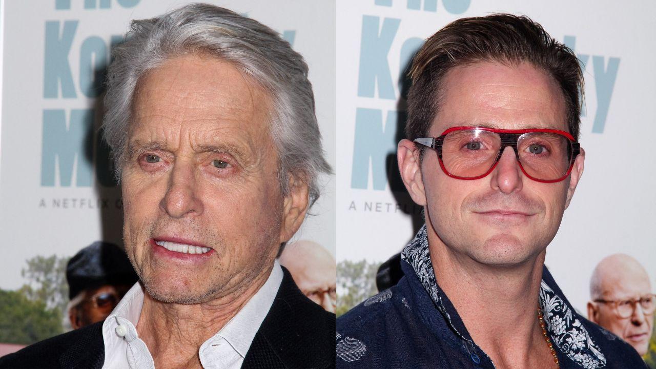 Split image of Michael Douglas and Cameron Douglas. 
