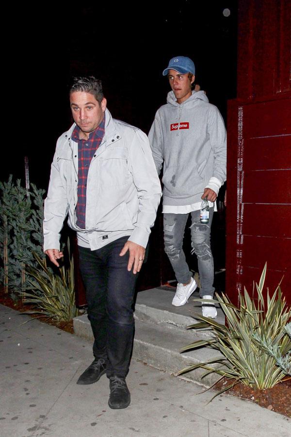 Justin Bieber wearing Supreme Box Logo Hoodie in Grey