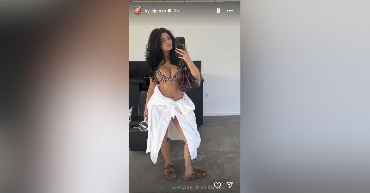 image of Kylie Jenner wore a leopard bikini top in her latest Instagram post.