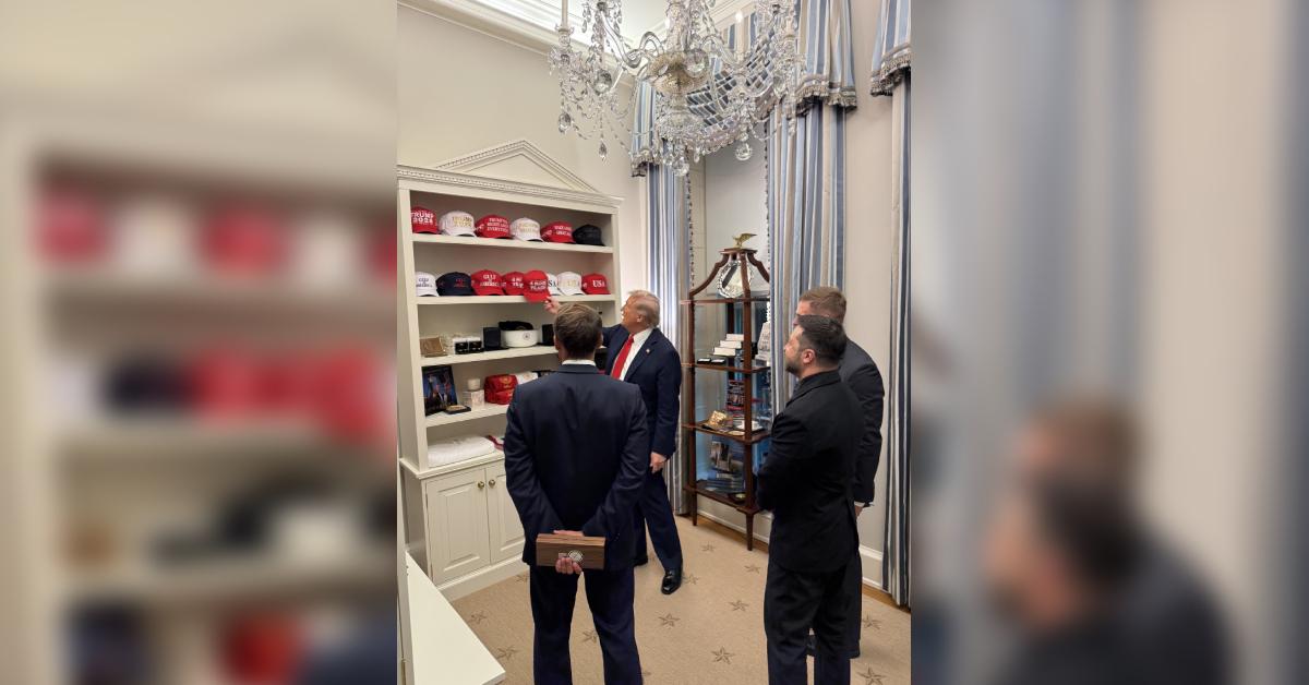Image of the European leaders viewed Donald Trump's MAGA hat display while visiting to discuss Russia's war in Ukraine.