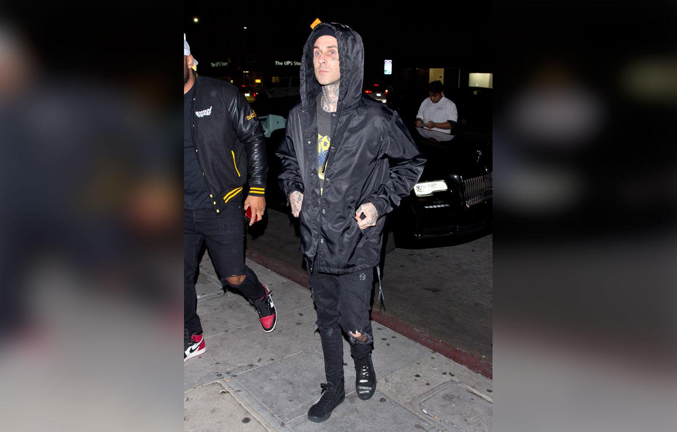 Travis Barker was seen arriving to see Singer Harry Hudson perform at the El Rey Theater in Los Angeles, CA