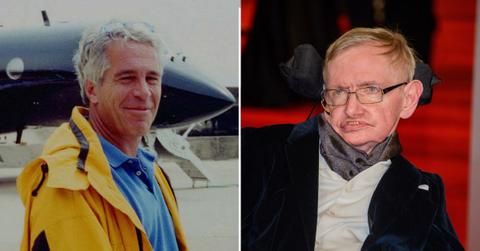 split image of Jeffrey Epstein and Stephen Hawking