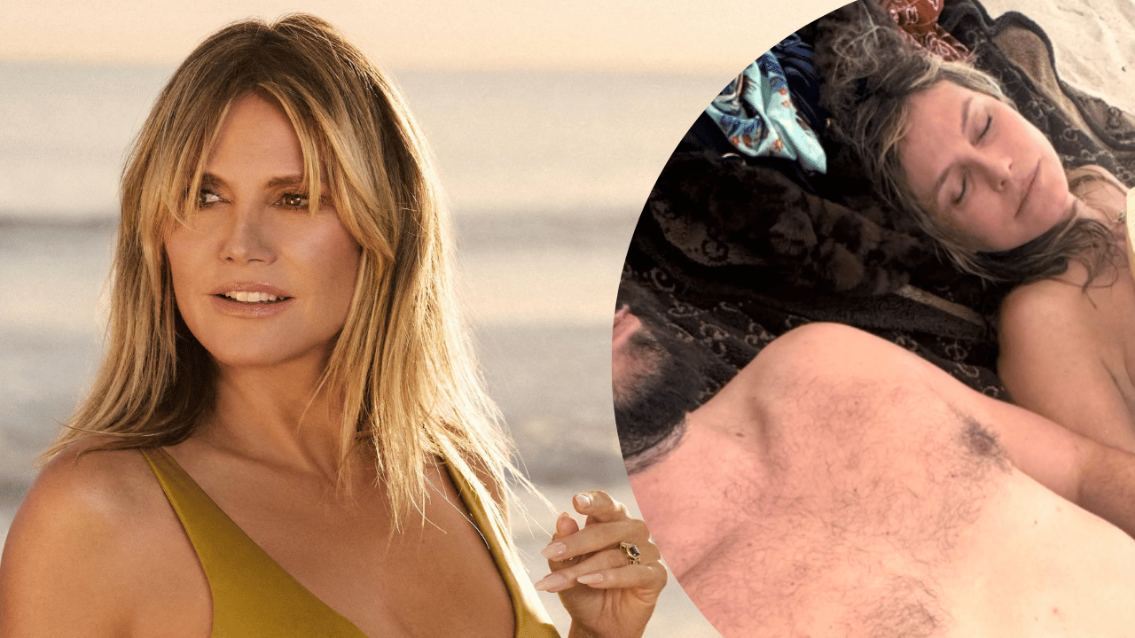 Image of Heidi Klum ditched her top as she relaxed on the beach.