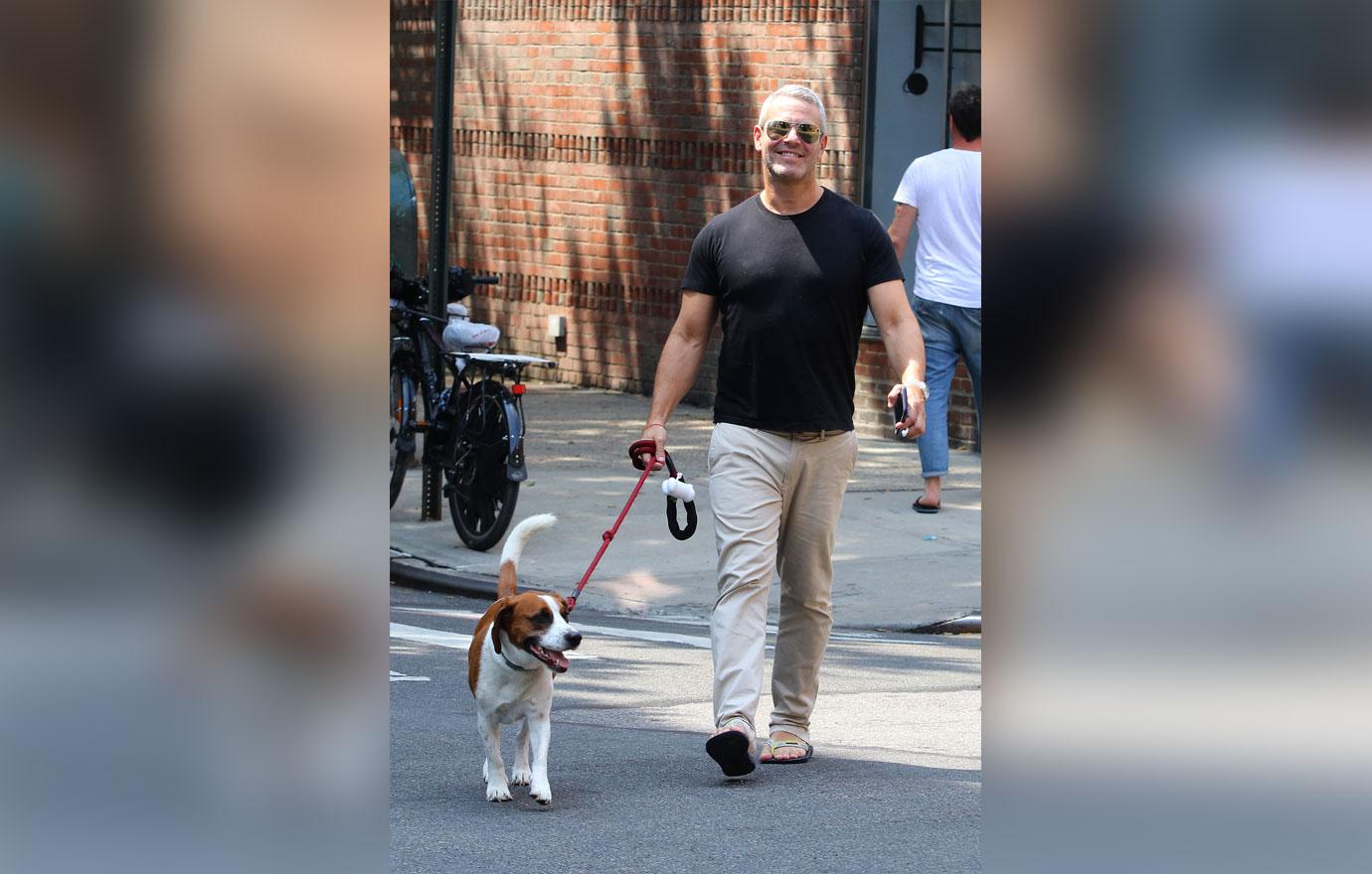 Andy Cohen is all smiles walking his dog in NYC