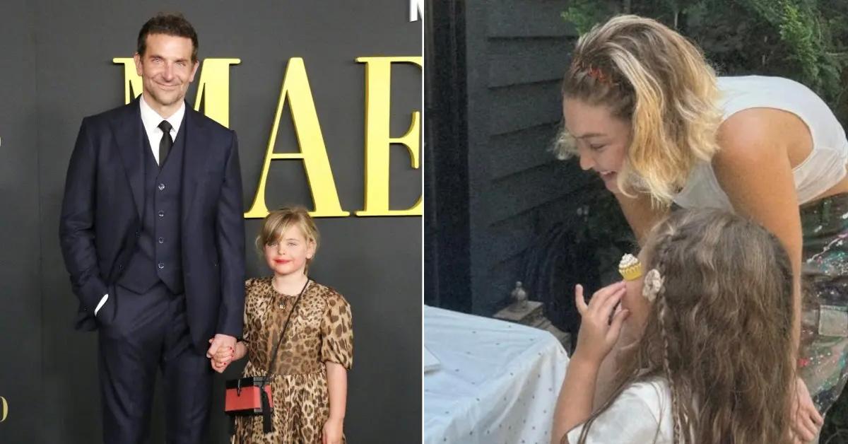 Photo of Bradley Cooper with his daughter and a picture of Gigi Hadid with her daughter.