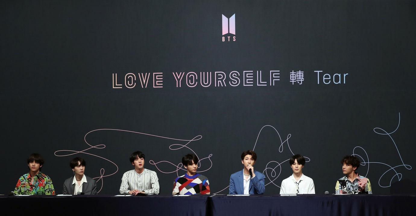 Members of K-pop boy group BTS, also known as the Bangtan Boys, hold a press conference in Seoul, South Korea, 24 May 2018 bts breaking up