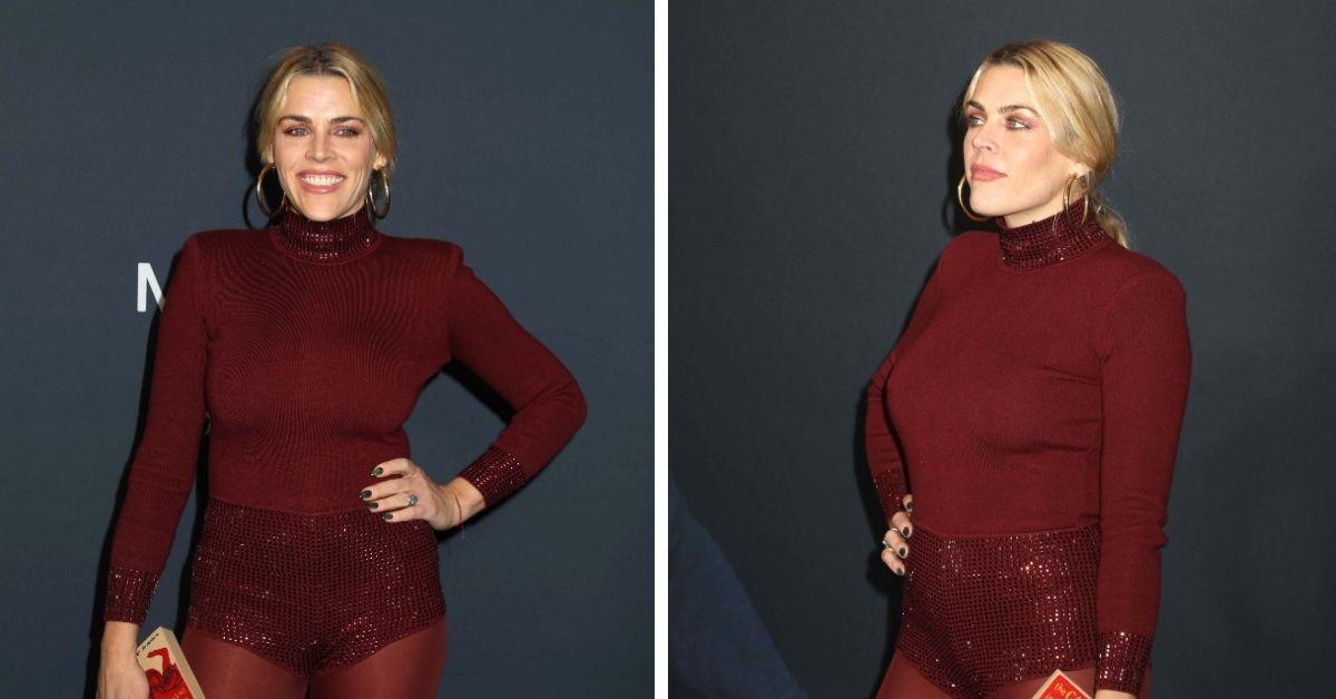 image of The star wore a bold burgundy monochrome outfit to the event. 
