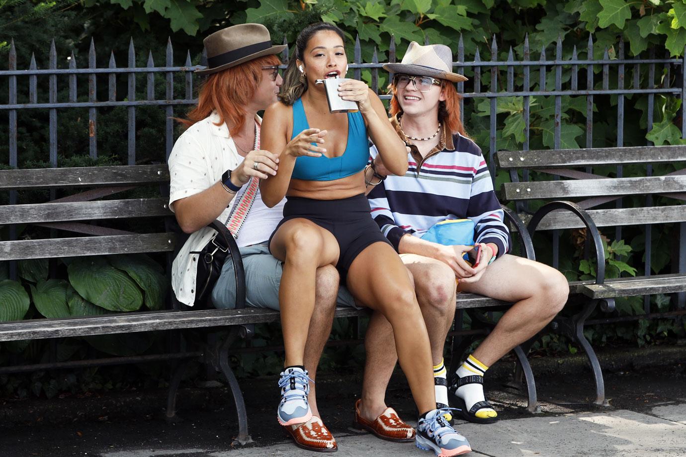 gina rodriguez filming untitled movie jogging flask