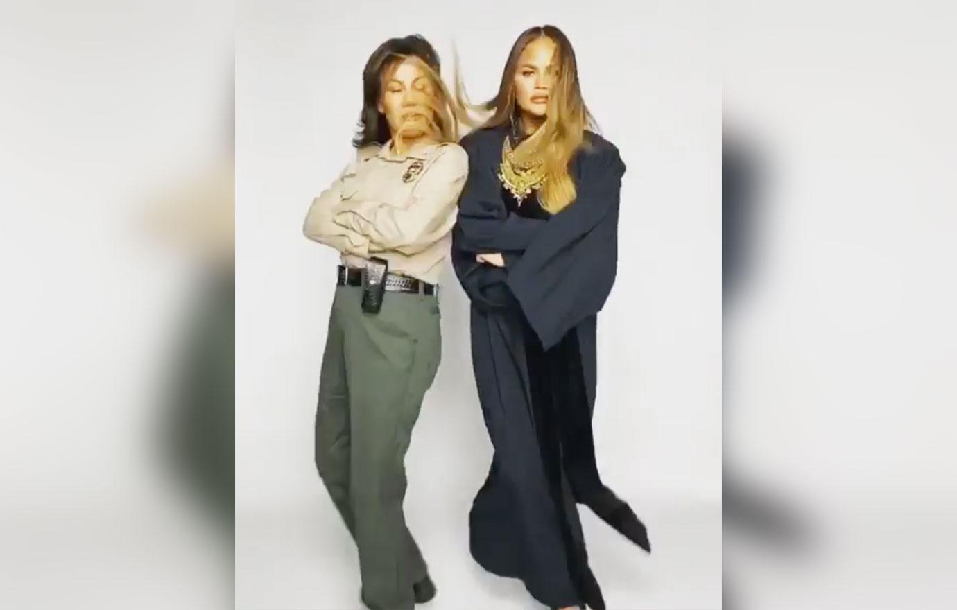 Chrissy Teigen In Judge's Robe Mom Officer's Uniform Court Show