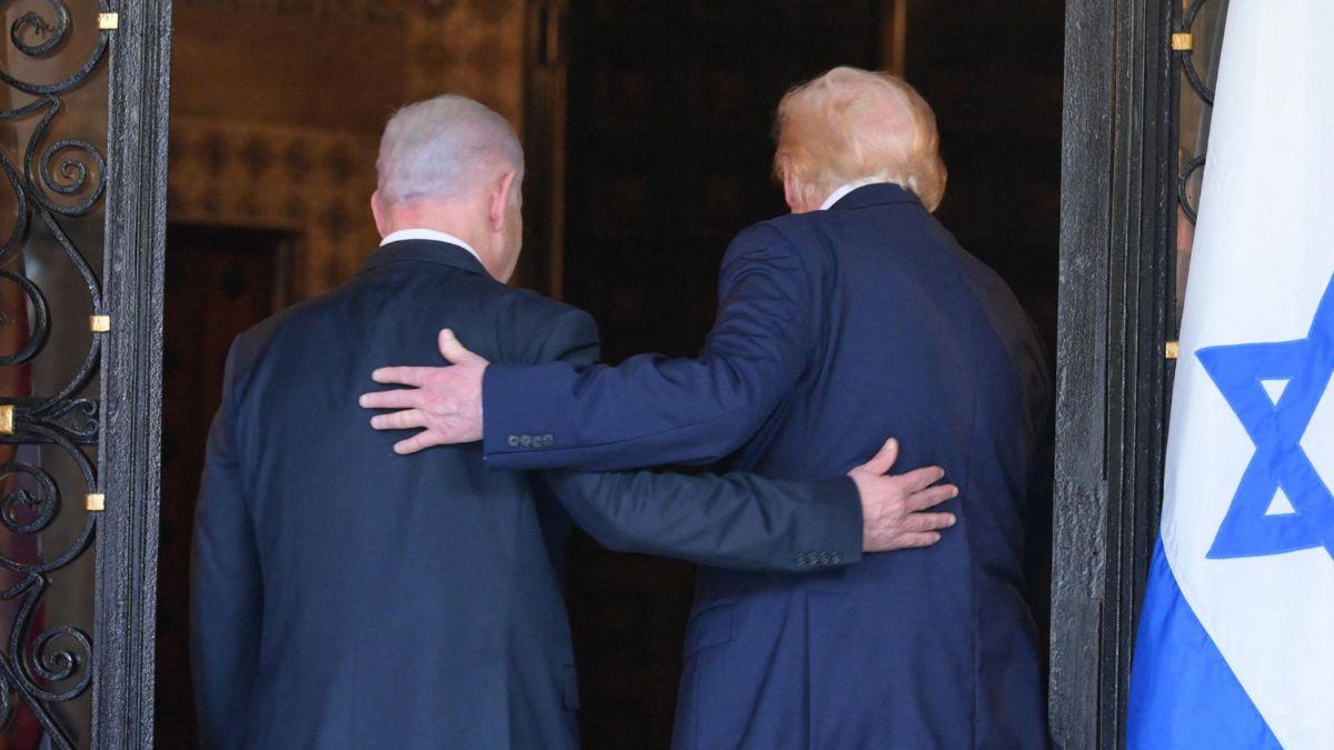 image of Benjamin Netanyahu laughed off the idea that he 'dragged' Donald Trump into the war with Iran.