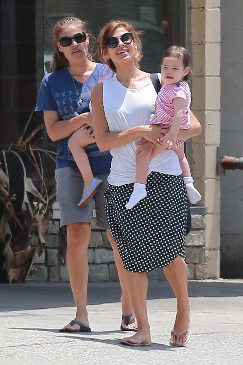 *EXCLUSIVE* Eva Mendes and her sister take the little ones shopping