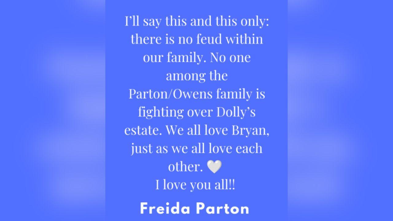 image of Freida Parton denied rumors of a feud within the Parton-Owens family.