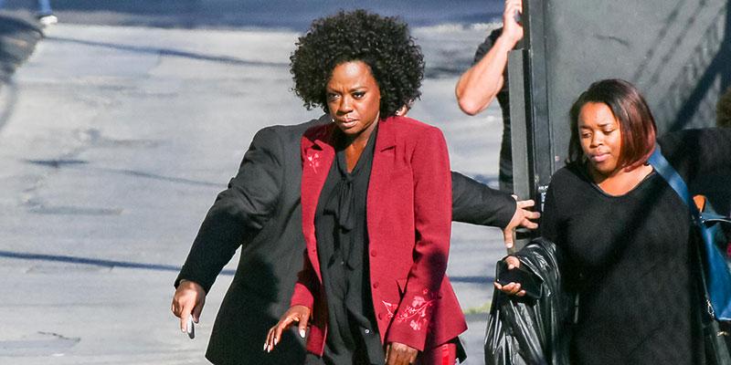 Viola davis jimmy kimmel live afro red pantsuit main