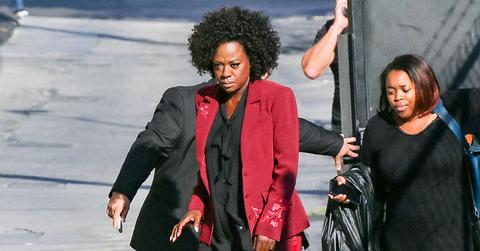 Viola davis jimmy kimmel live afro red pantsuit main