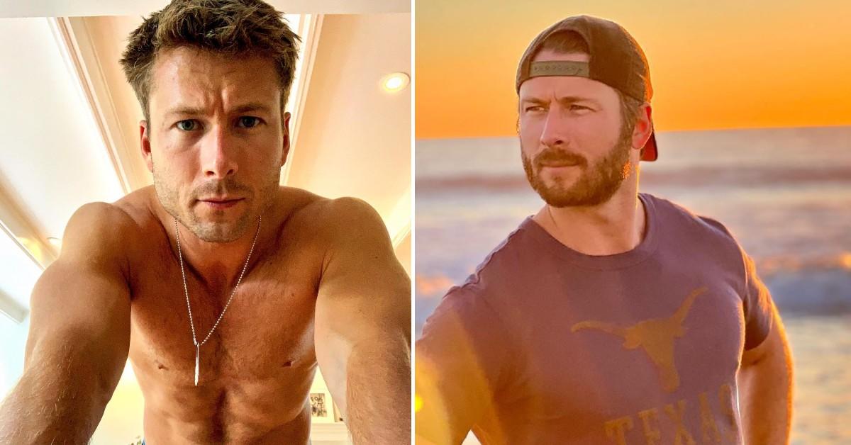 Two photos of Glen Powell.