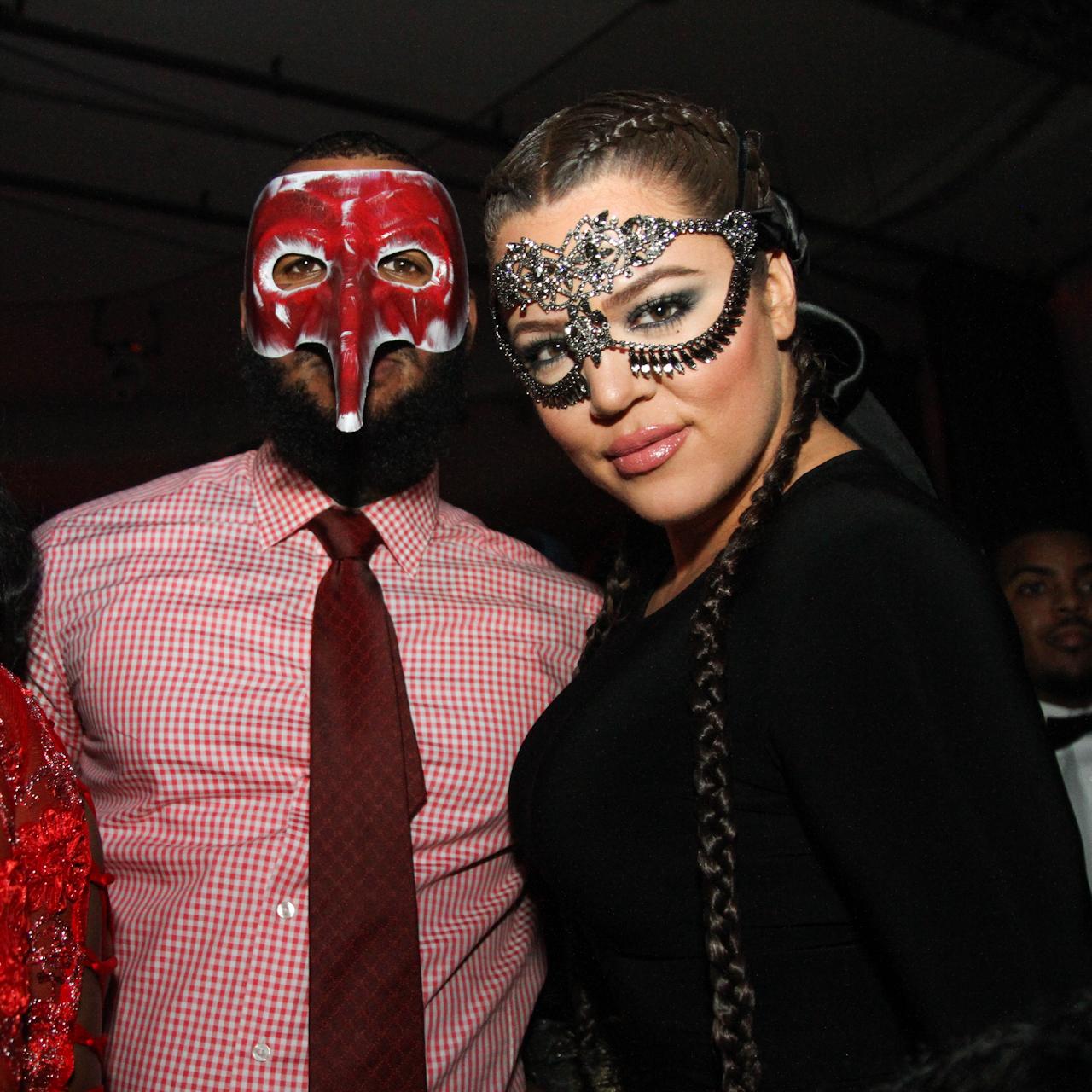 Khloe Kardashian dresses up for masquerade themed birthday party in Hollywood, CA