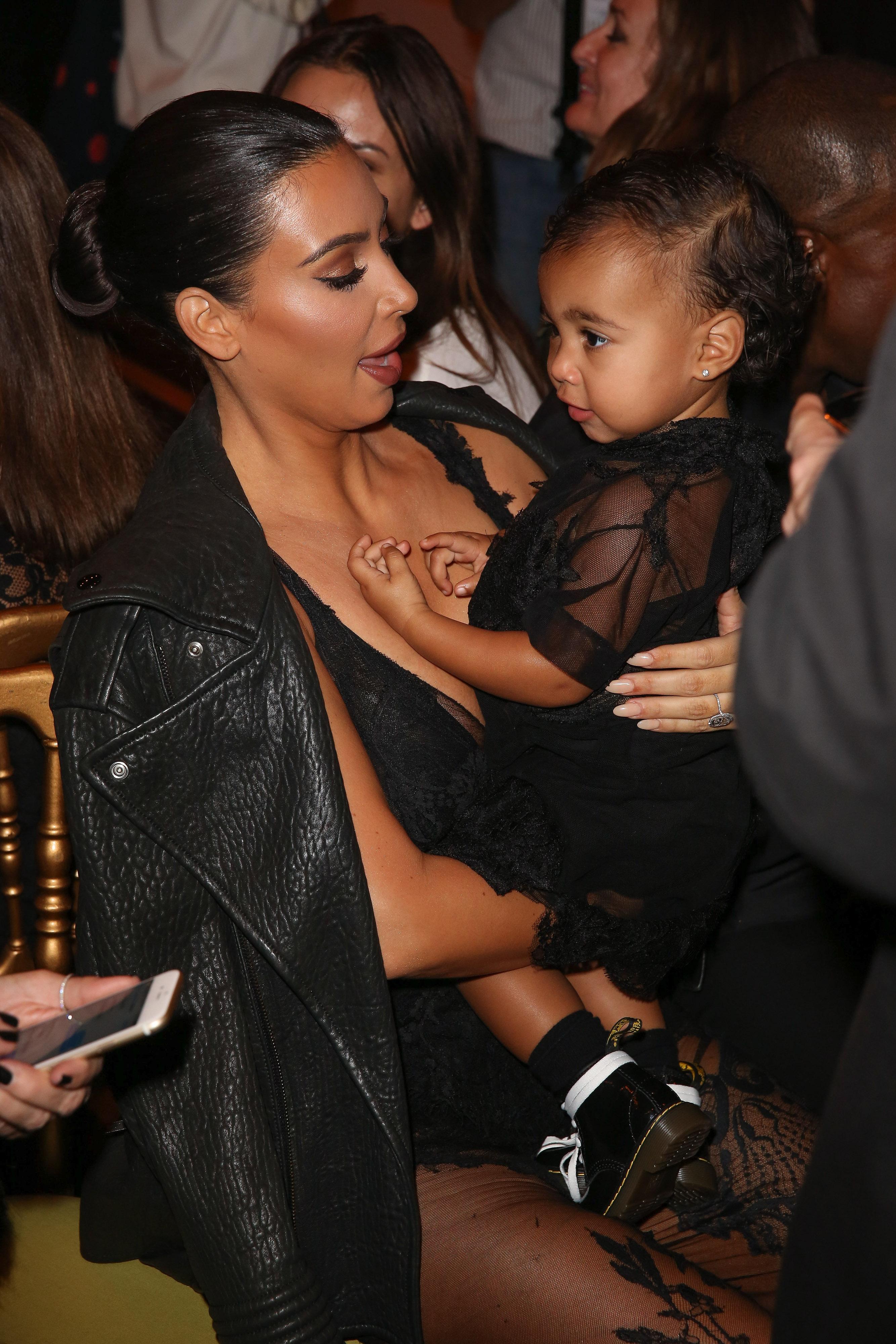 Kim Kardashian, North West and other celebrities attend the Givenchy show during the Paris Fashion Week  Womenswear SS