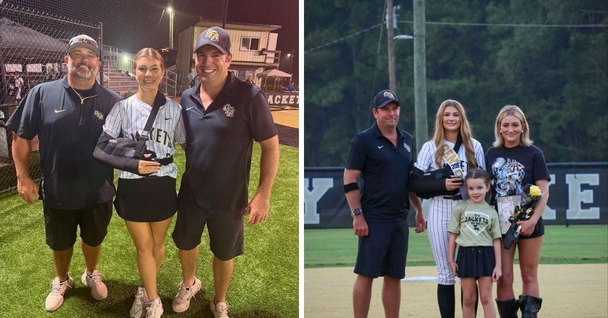 image of The family gathered during Maddie Watson's high school baseball game.