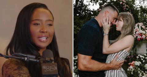 Photo of Kayla Nicole; picture of Travis Kelce and Taylor Swift.