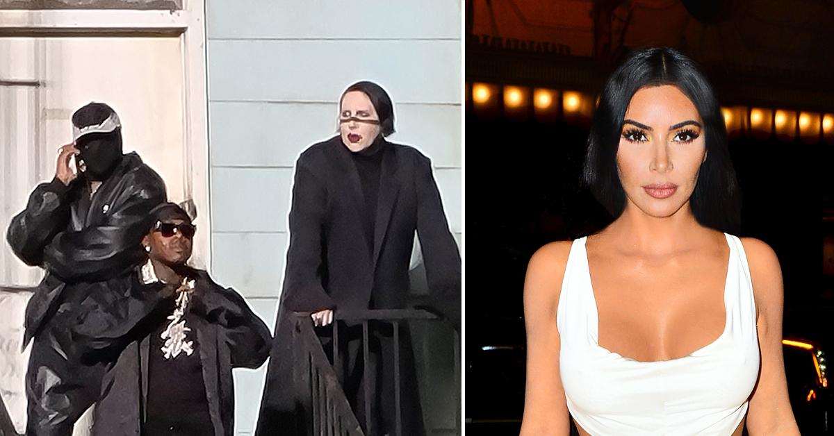 kim kardashian wears wedding dress kanye west donda listening party brings out disgraced artists marilyn manson dababy