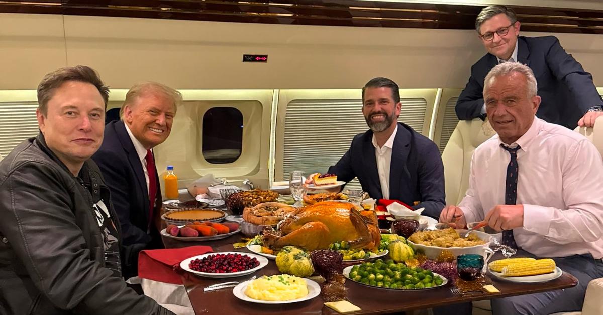 Image of RFK Jr. photoshopped a Thanksgiving meal over an infamous image of him eating McDonald's.