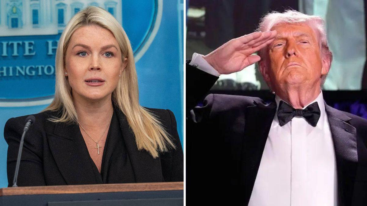 split photo of karoline leavitt and donald trump