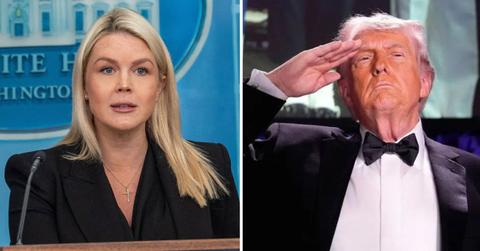 split photo of karoline leavitt and donald trump