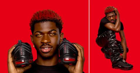 lil nas x poses with his custom satan shoes