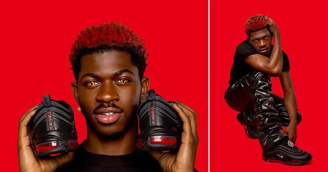 lil nas x poses with his custom satan shoes