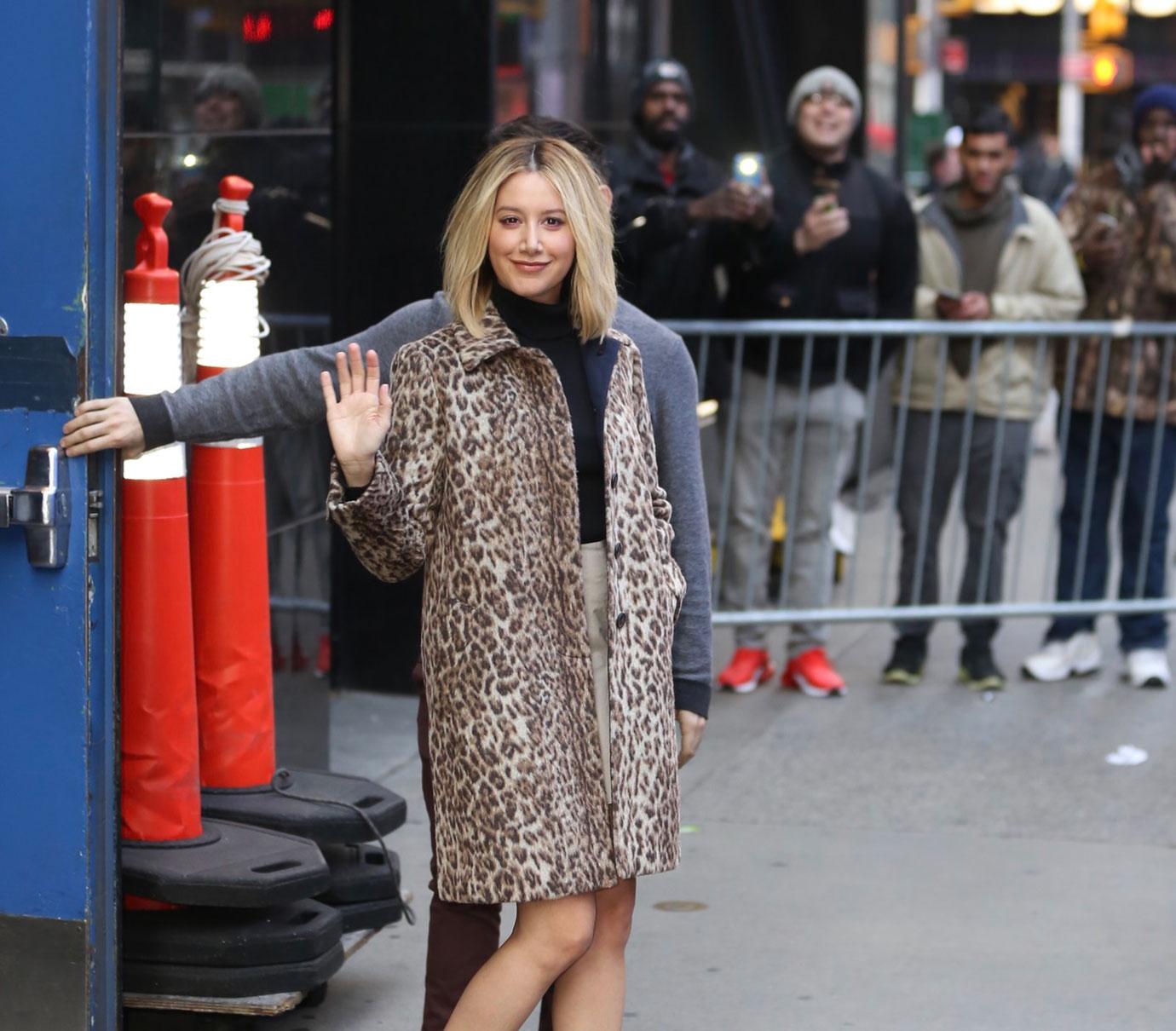 Ashley tisdale in leopard print coat