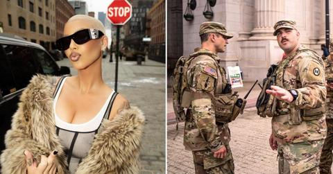 photo of Amber Rose and National Guard troops