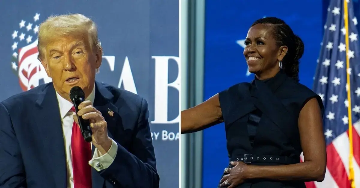 Split photo of Donald Trump and Michelle Obama