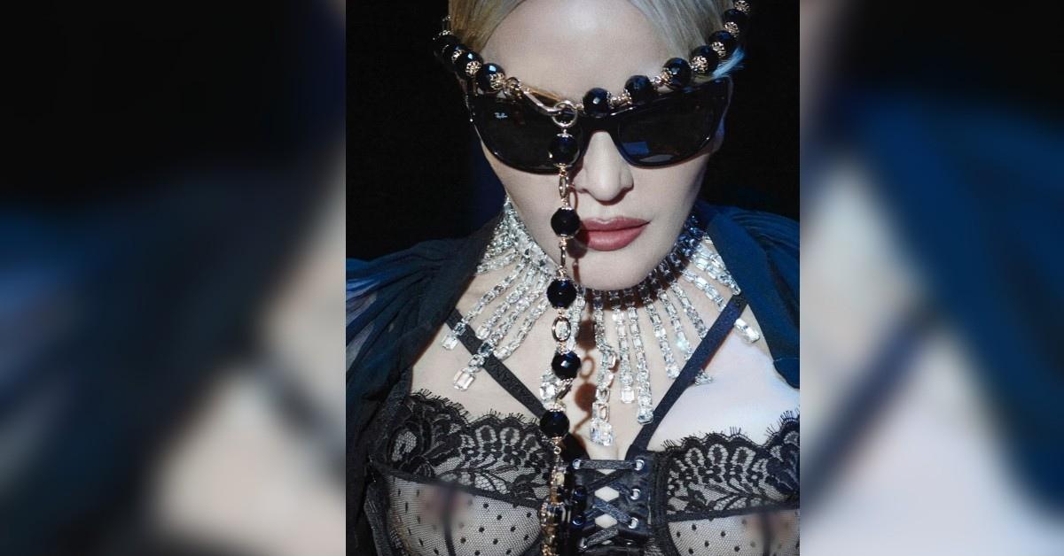 madonna exposes chest bra corset top oscars party photos