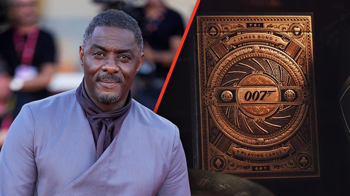 Photo of Idris Elba; photo of James Bond playing cards