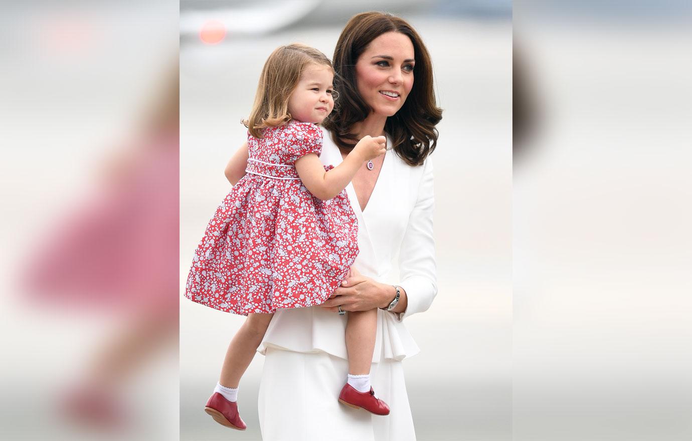 The Duke and Duchess of Cambridge, Prince George and Princess Charlotte arrive at Warsaw Chopin Airport at the start of their two day visit to Poland, on the 17th July 2017.