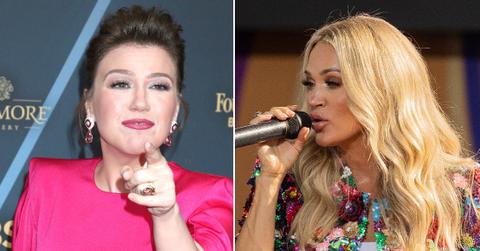 Photo of Kelly Clarkson and picture of Carrie Underwood.