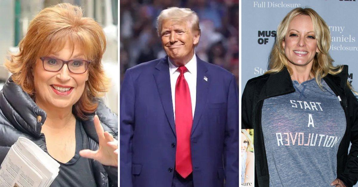 Composite photo of Joy Behar, Donald Trump and Stormy Daniels