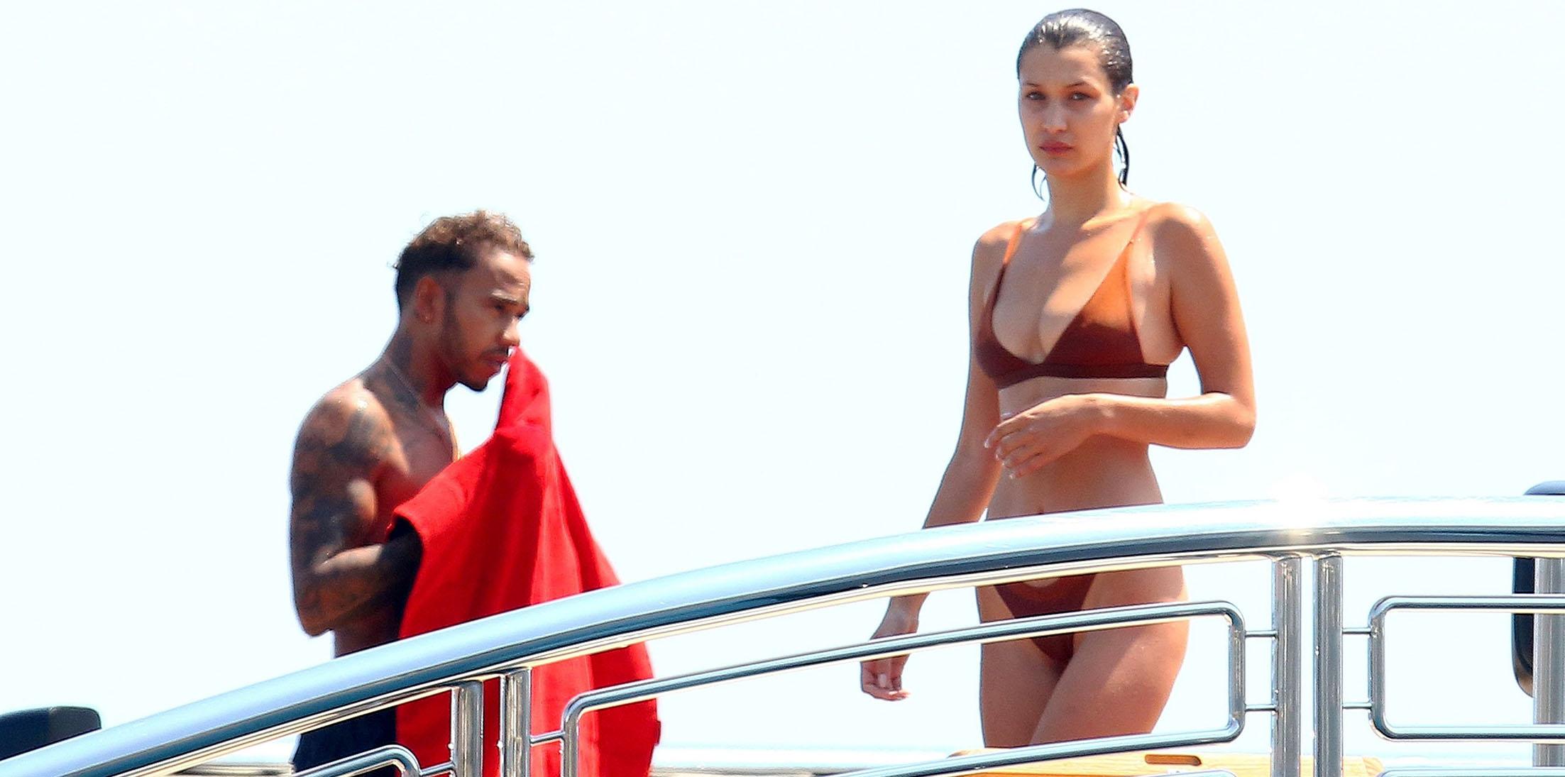 *EXCLUSIVE* Bella Hadid picks out her best thong bikini for yacht jumping with Lewis Hamilton