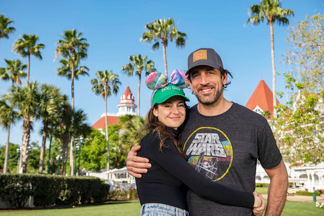 shailene woodley and aaron rodgers visit walt disney world resort