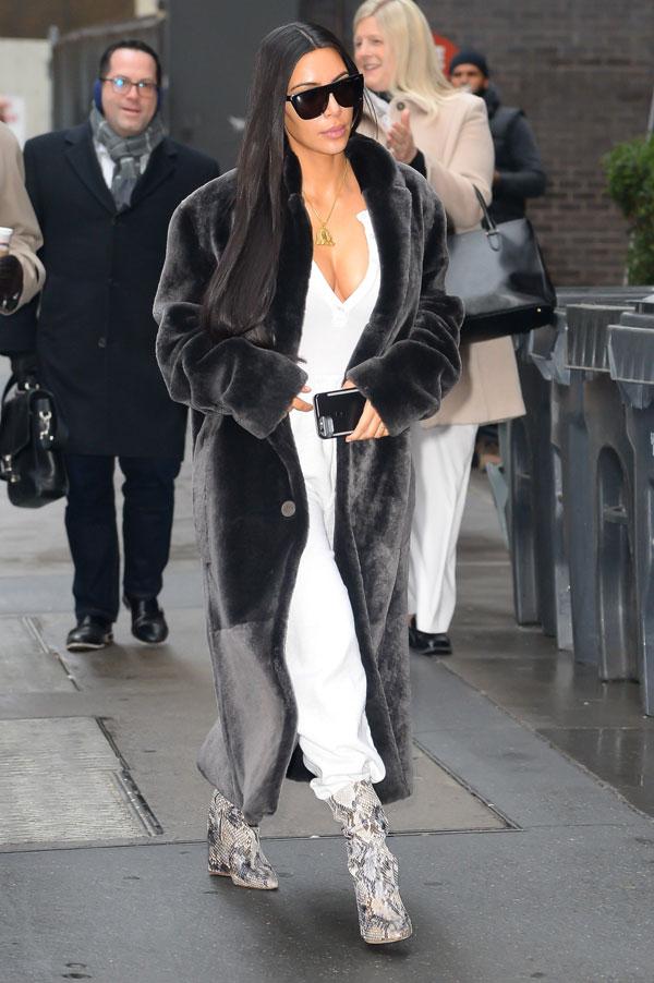 Kim Kardashian Fur Coat Photos In NYC