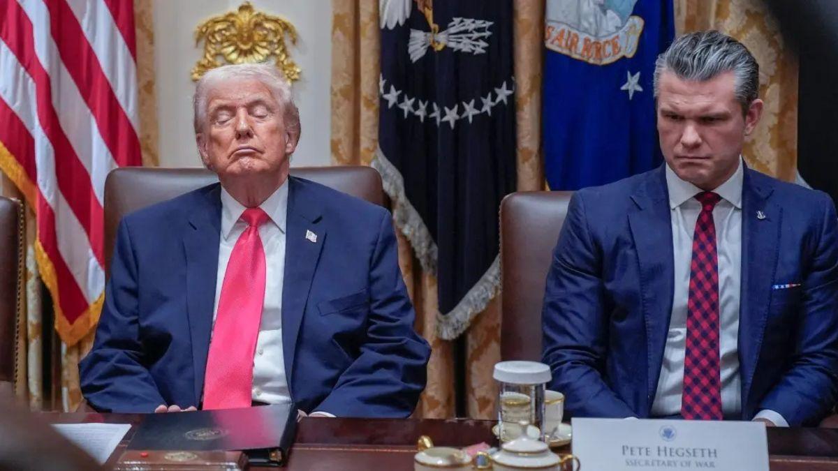 Photo of Donald Trump claimed he's just 'blinking' in photos that show him with his eyes closed.