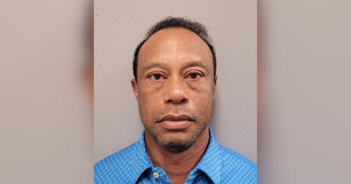 image of Tiger Woods was arrested after a car crash in Florida.