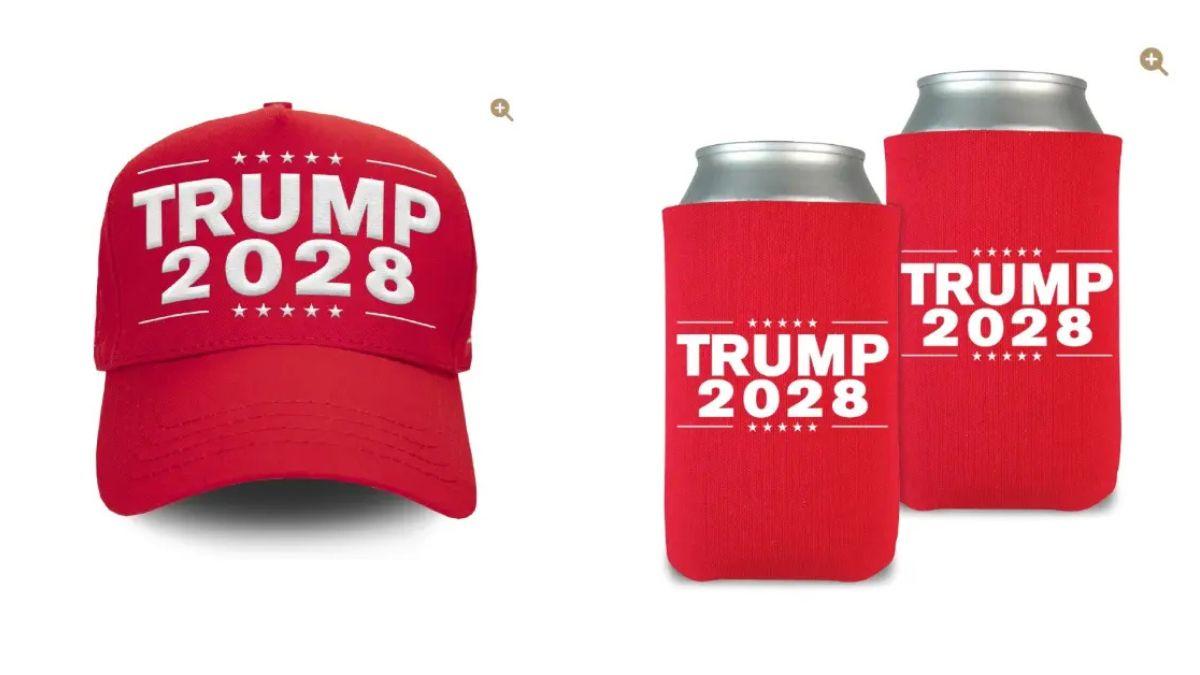 Photo of 'Trump 2028' merchandised appeared on Donald Trump's website in April 2025.