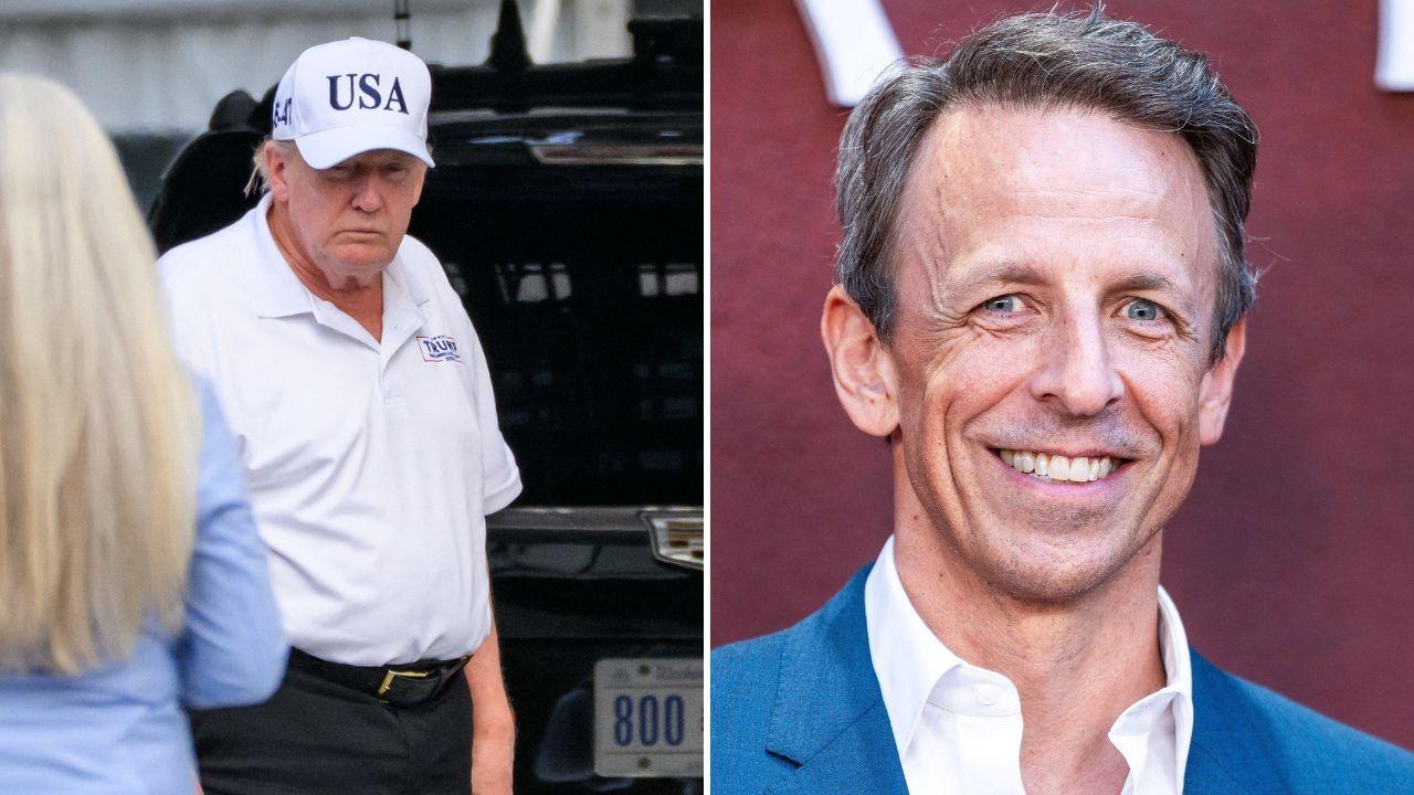 Split image of Donald Trump and Seth Meyers