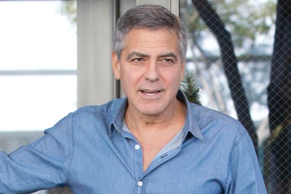 George Clooney rocks the double denim for a lunch meeting in Beverly Hills, California