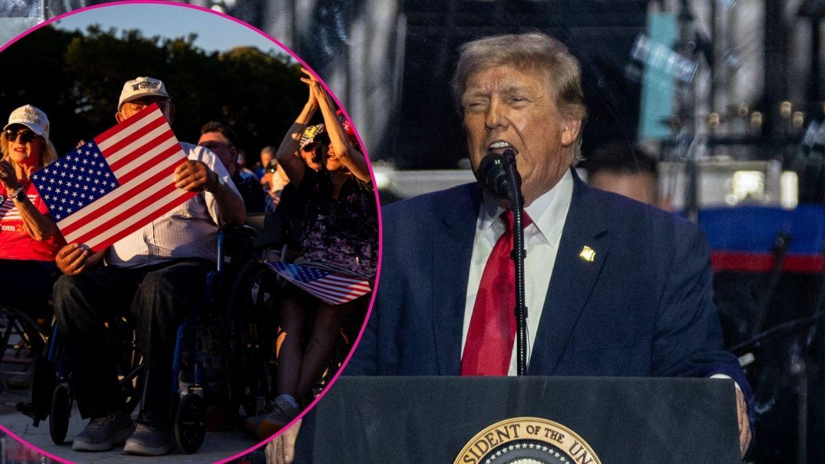Composite photo of Donald Trump and crowd at the Great American State Fair.