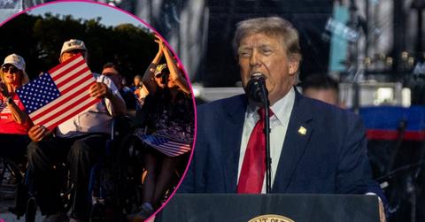 Composite photo of Donald Trump and crowd at the Great American State Fair.