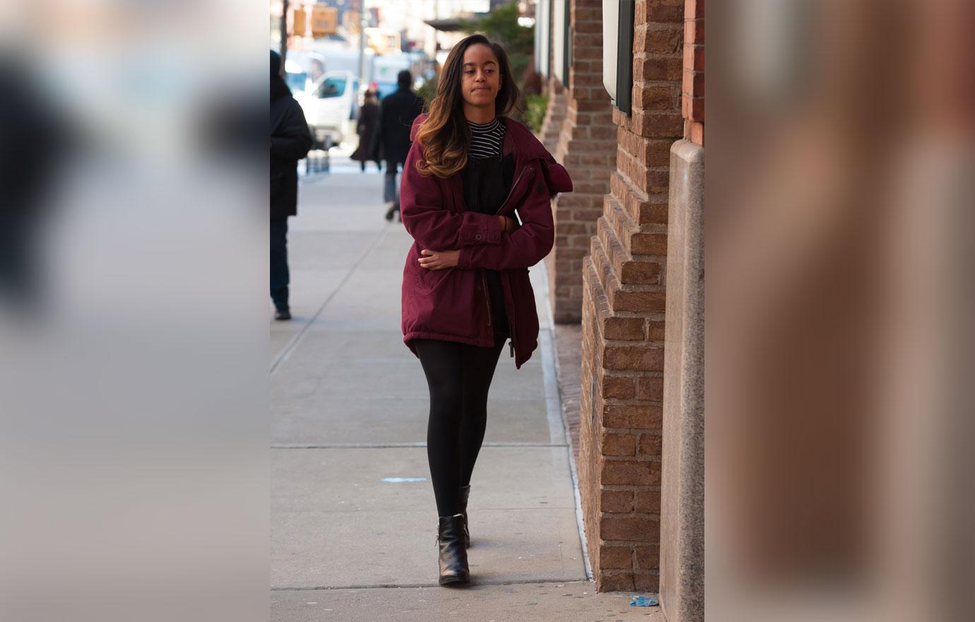 Malia Obama Internship NYC Maroon Coat 02